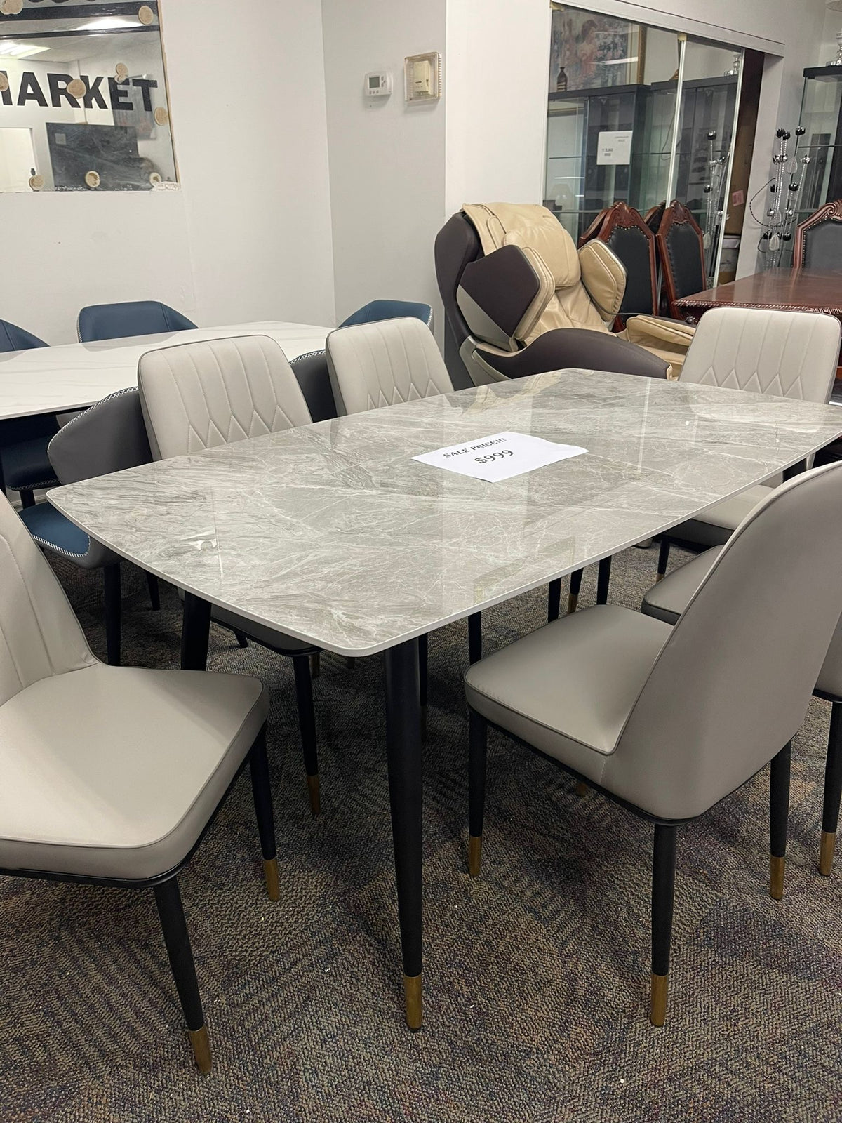 Modern Grey Stone Dining Set – 7 Piece