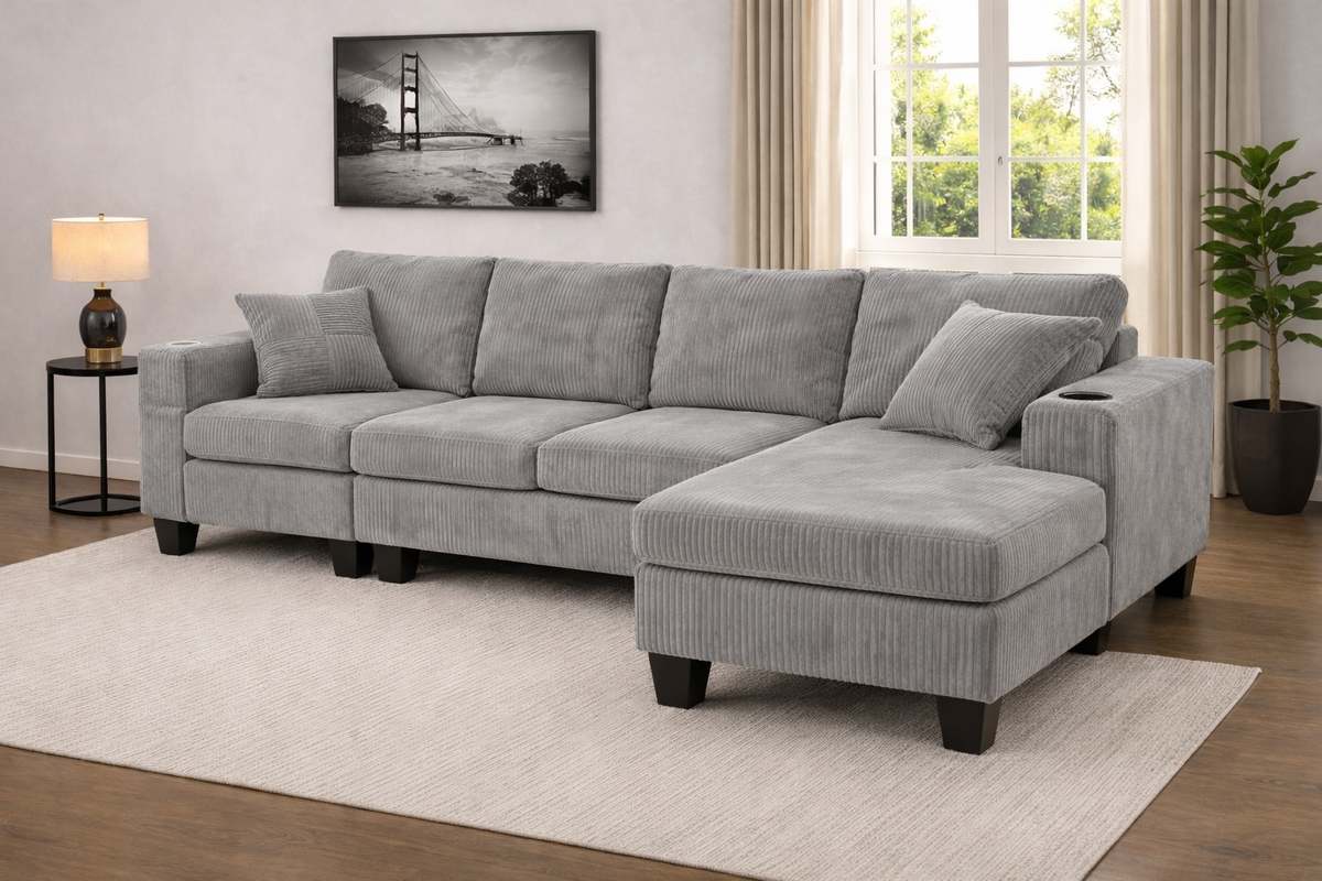 4 Seater Corduroy Sectional Sofa