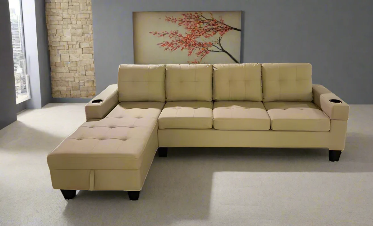 PU Sectional Sofa with Cup Holder 2218