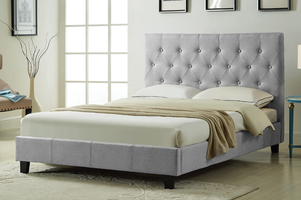 Platform Bed With Button-Tufted Fabric