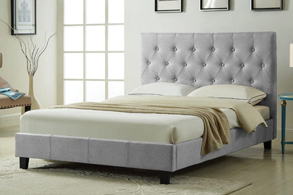 Platform Bed With Button-Tufted Fabric