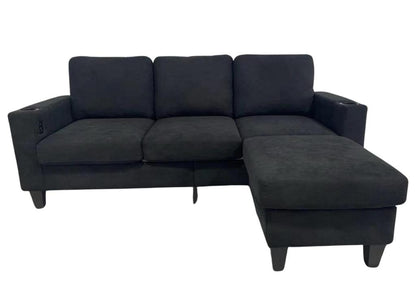 Modern Micro Fabric 3-Seater Sofa with Ottoman & USB Charging Port