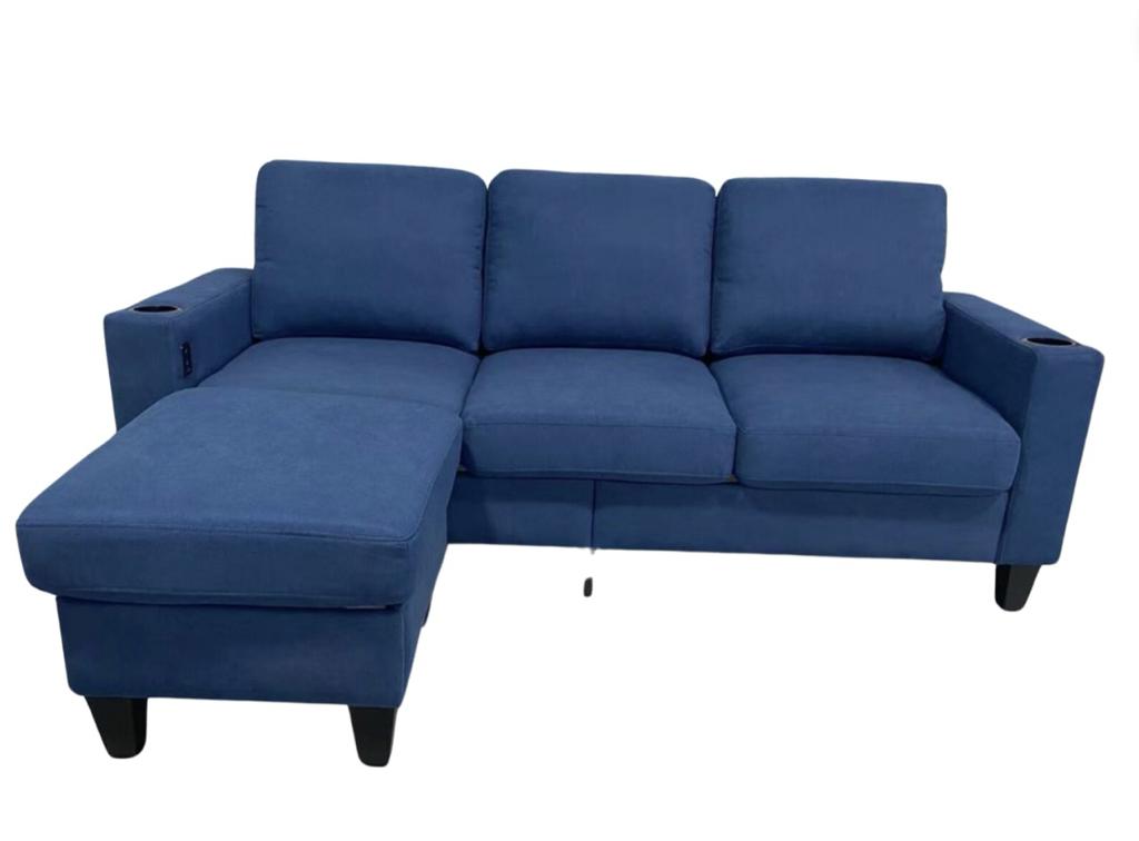 Modern Micro Fabric 3-Seater Sofa with Ottoman & USB Charging Port