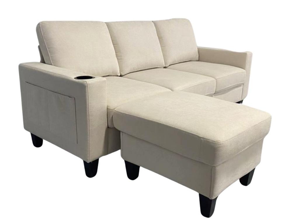 Modern Micro Fabric 3-Seater Sofa with Ottoman & USB Charging Port