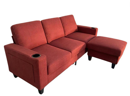 Modern Micro Fabric 3-Seater Sofa with Ottoman & USB Charging Port