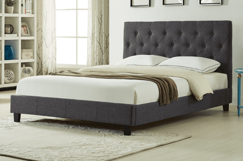 Platform Bed With Button-Tufted Fabric