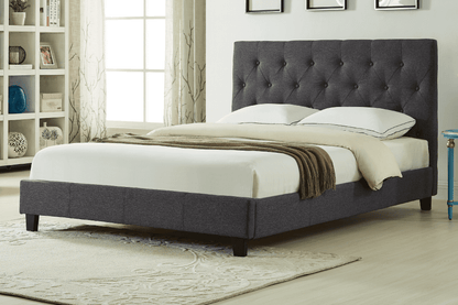Platform Bed With Button-Tufted Fabric