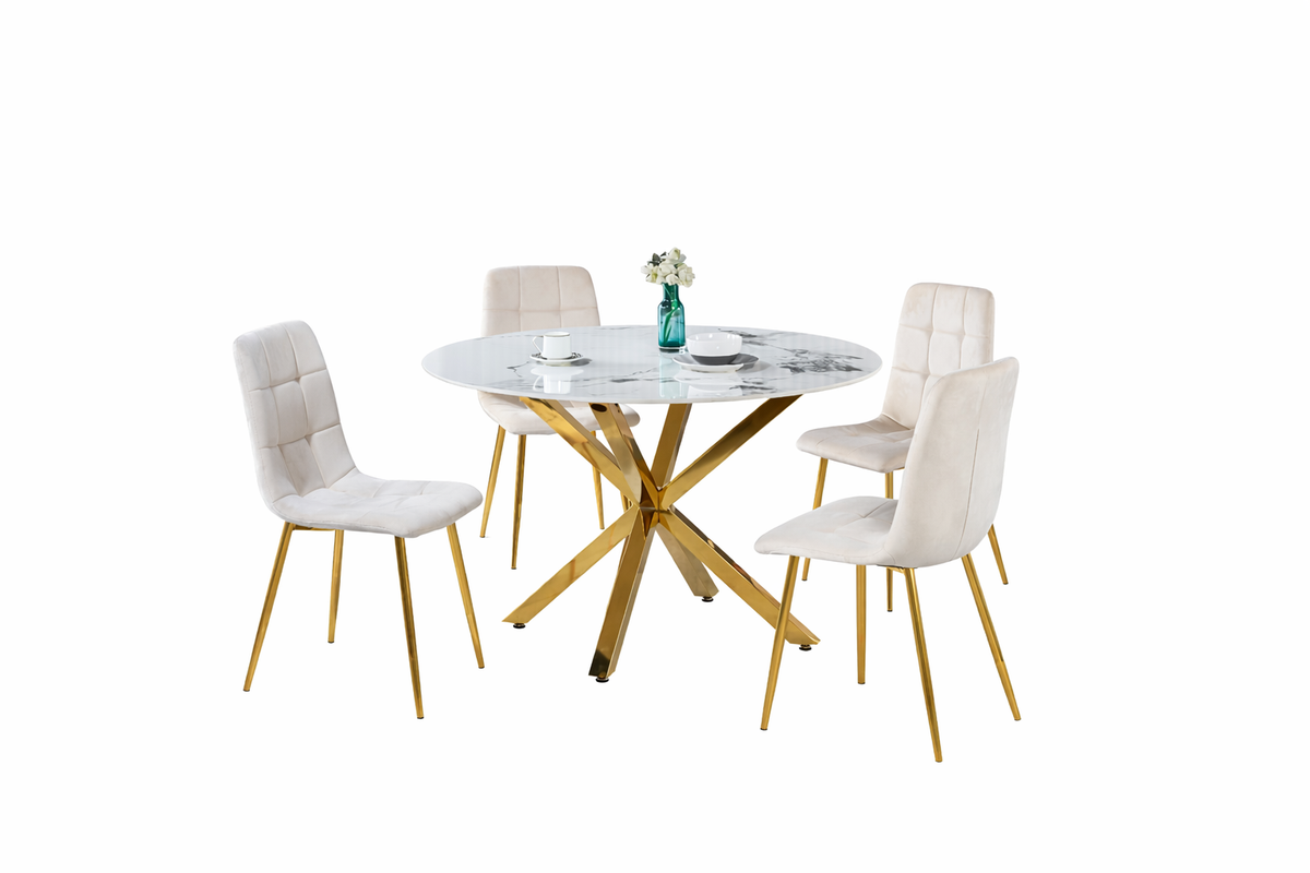 Round Ceramic Dining Set with Gold Legs