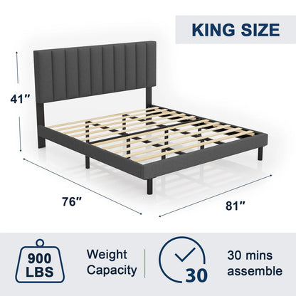 Modern Platform Bed Frame with Vertical Tufted Headboard
