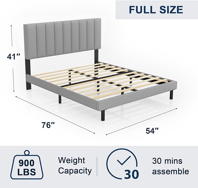 Modern Platform Bed Frame with Vertical Tufted Headboard