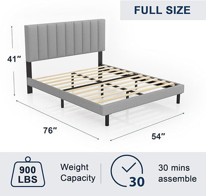Modern Platform Bed Frame with Vertical Tufted Headboard