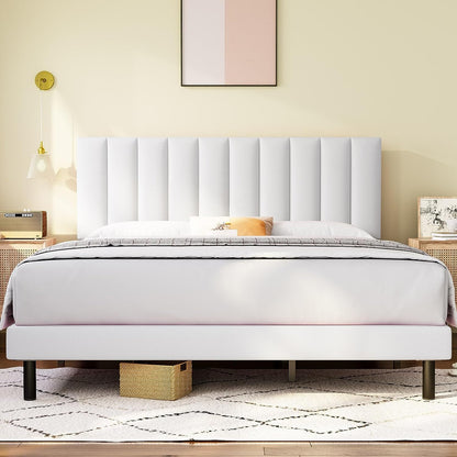 Modern Platform Bed Frame with Vertical Tufted Headboard