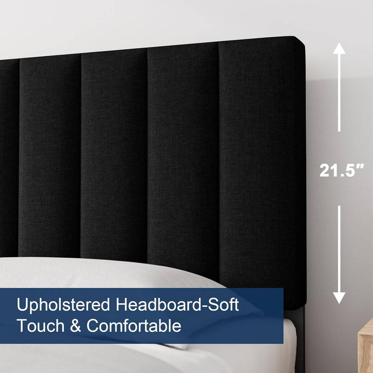 Modern Platform Bed Frame with Vertical Tufted Headboard