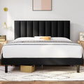 Modern Platform Bed Frame with Vertical Tufted Headboard
