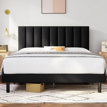 Modern Platform Bed Frame with Vertical Tufted Headboard