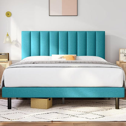 Modern Platform Bed Frame with Vertical Tufted Headboard