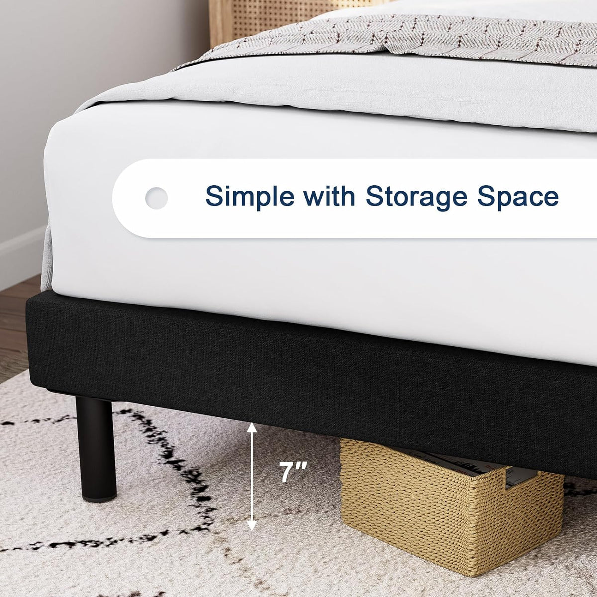 Modern Platform Bed Frame with Vertical Tufted Headboard