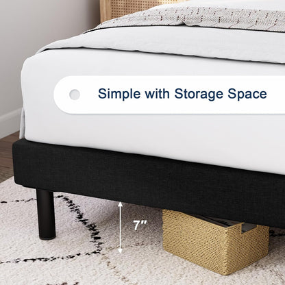 Modern Platform Bed Frame with Vertical Tufted Headboard
