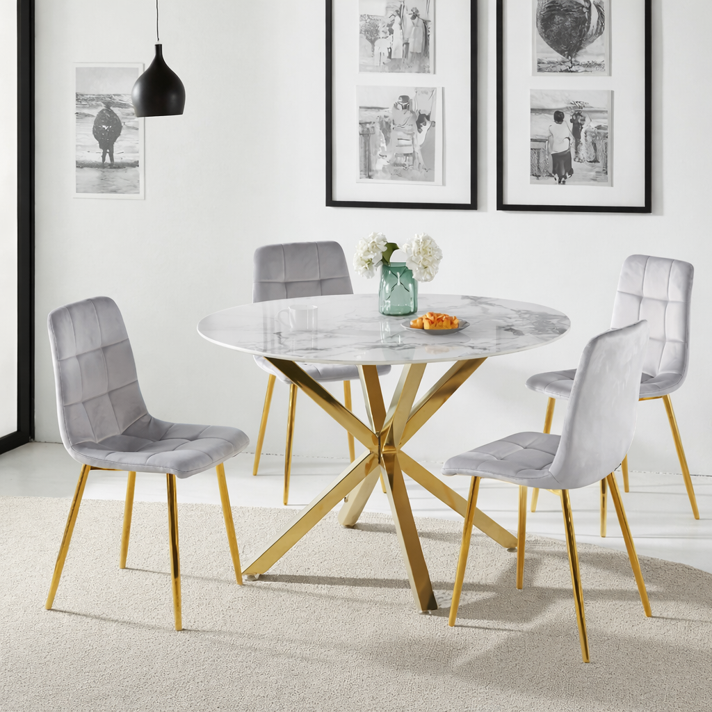 Round Ceramic Dining Set with Gold Legs