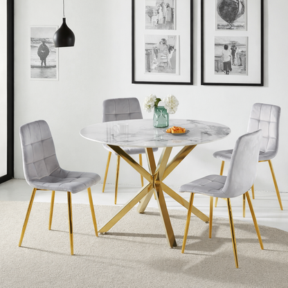 Round Ceramic Dining Set with Gold Legs