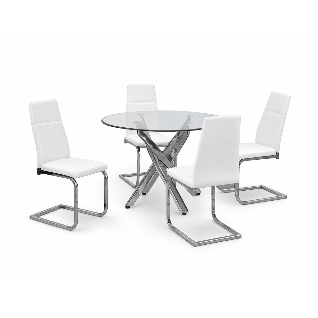 Round Glass Dining Table With Chairs 5pc