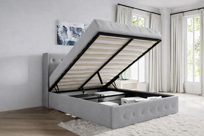 Lift up Storage Platform Bed/Button Tufted Wingback Headboard/Hydraulic Storage