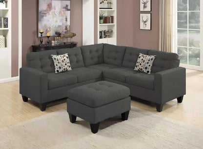Kosta Reversible Grey Fabric Sectional Sofa with Storage Ottoman
