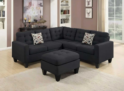 Kosta Reversible Grey Fabric Sectional Sofa with Storage Ottoman