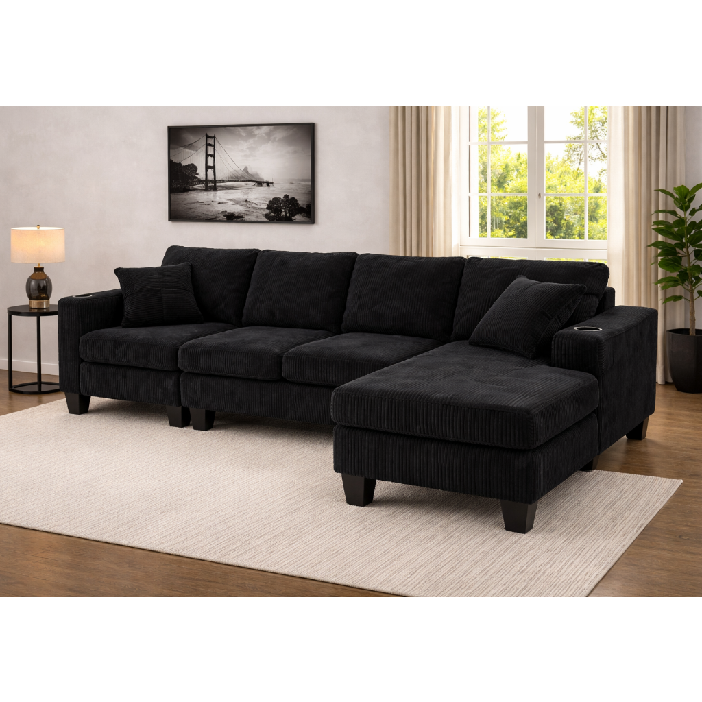 4 Seater Corduroy Sectional Sofa