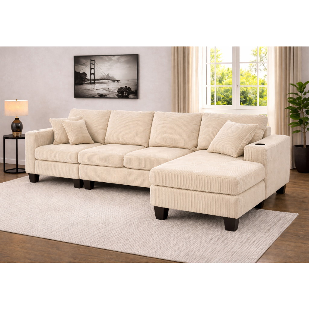 4 Seater Corduroy Sectional Sofa