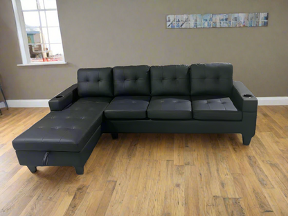 PU Sectional Sofa with Cup Holder 2218