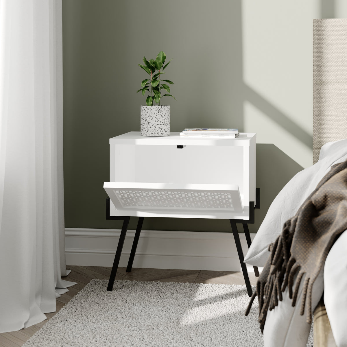 Modern Cane-Front Nightstand