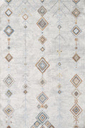 Modern geometric Turkish area rug with neutral background and multicolour diamond pattern