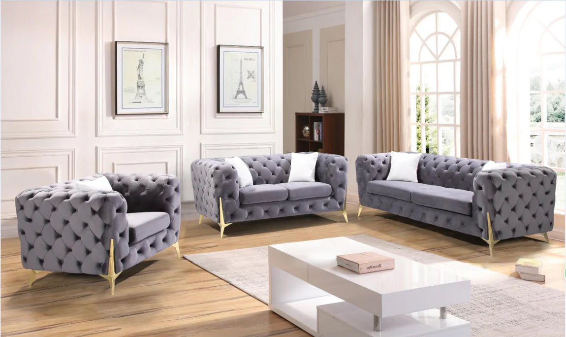 Kalmia Tufted Velvet Sofa Gold Legs