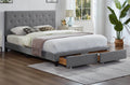 T2125 Grey Linen Platform Bed w/ Storage Drawers