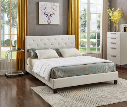Platform Bed With Button-Tufted Fabric