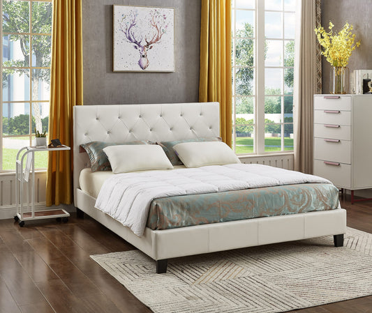 Platform Bed With Button-Tufted Fabric