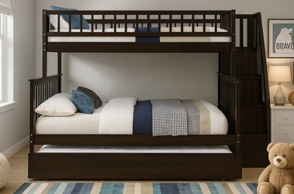 Twin Over Double Wood Bunk Bed With Trundle