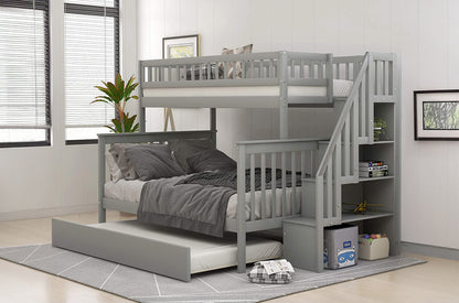 Twin Over Double Wood Bunk Bed With Trundle