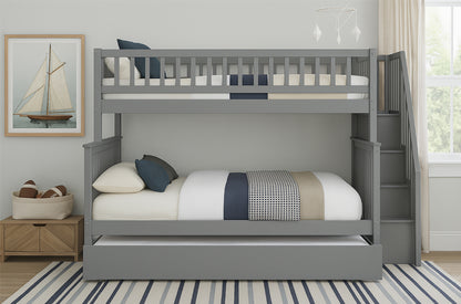 Twin Over Double Wood Bunk Bed With Trundle