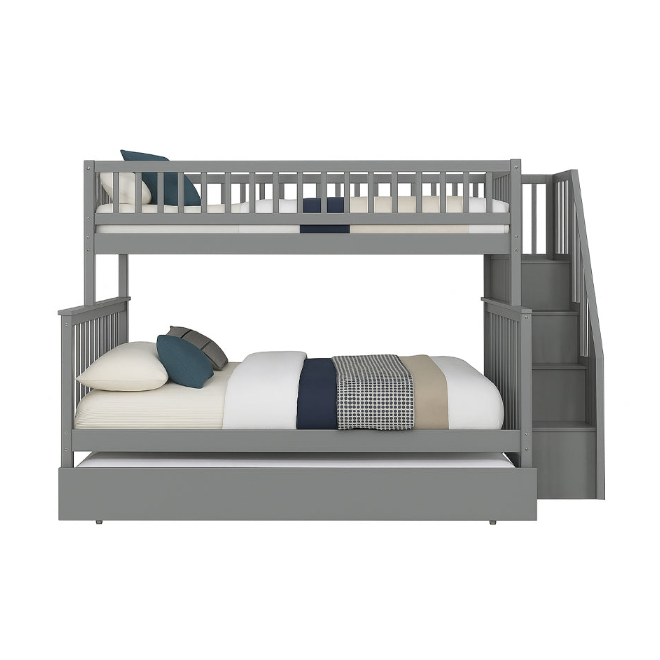 Twin Over Double Wood Bunk Bed With Trundle