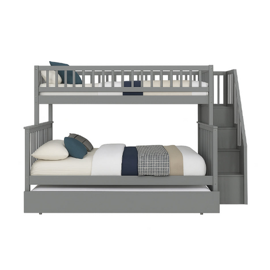 Twin Over Double Wood Bunk Bed With Trundle