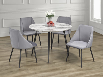 Round Marble Dining Table Set With Grey Velvet Chairs 5pc