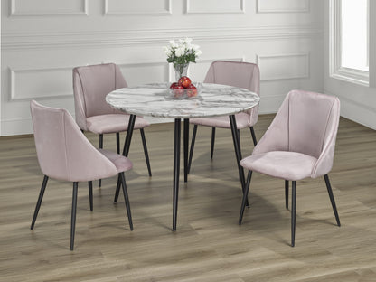Round Marble Dining Table Set With Grey Velvet Chairs 5pc