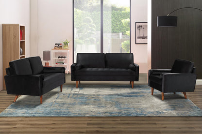 Velvet Sofa Set With Wooden Legs