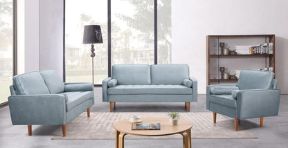Velvet Sofa Set With Wooden Legs