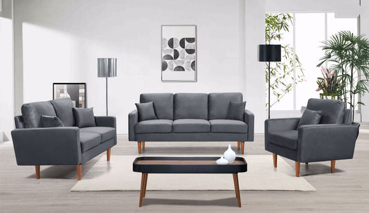 Velvet Sofa Set With Wooden Legs