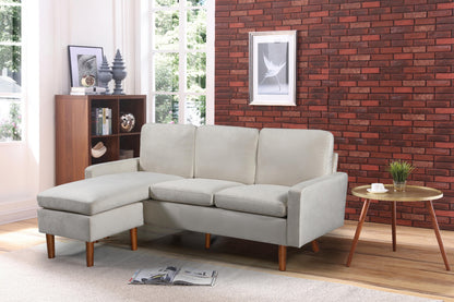 Velvet Fabric Sectional - Chaise Turns Into Floating Ottoman