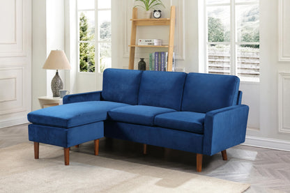 Velvet Fabric Sectional - Chaise Turns Into Floating Ottoman