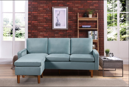 Velvet Fabric Sectional - Chaise Turns Into Floating Ottoman